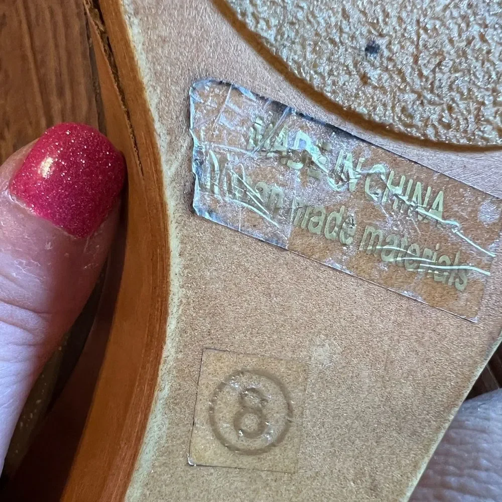 Gorgeous camel color rhinestone embellished wedge sandals size 8